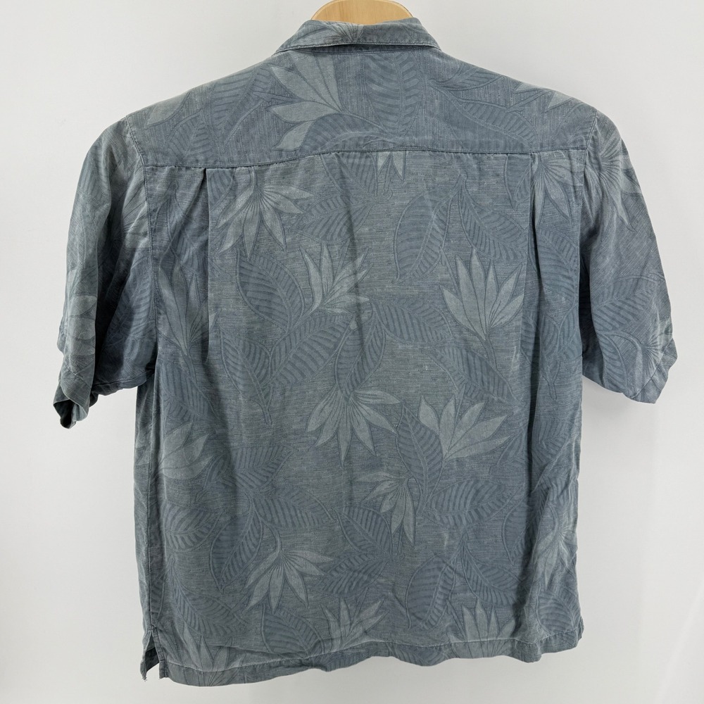 Tommy Bahama Mens Large Blue 100% Silk Tropical Leaf Jacquard Camp Shirt L - Picture 4 of 7